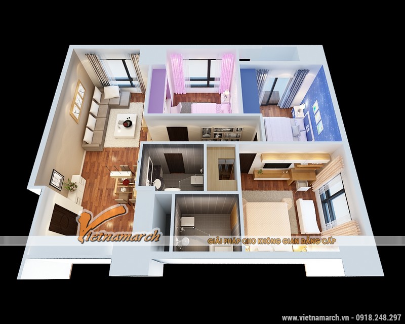 Thiết kế nội thất căn hộ T8 1201 nhà chị Hoàn 01