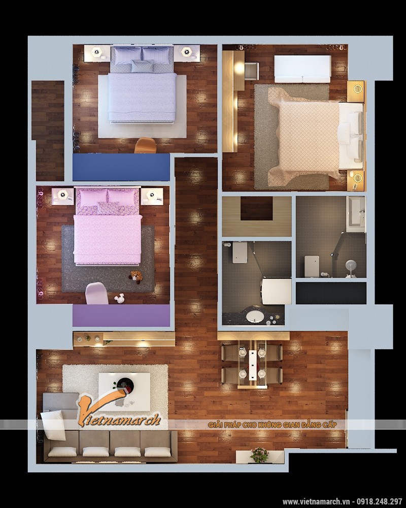 Thiết kế nội thất căn hộ T8 1201 nhà chị Hoàn 02