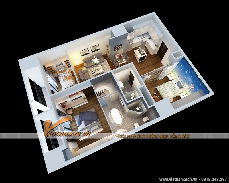 Thiết kế nội thất chung cư Times City căn hộ T2-1518 nhà chi Trang 01