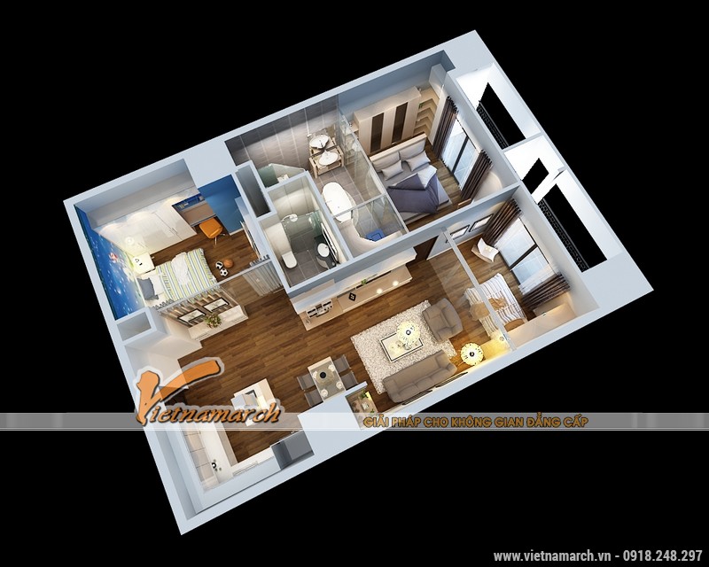Thiết kế nội thất chung cư Times City căn hộ T2-1518 nhà chi Trang 02