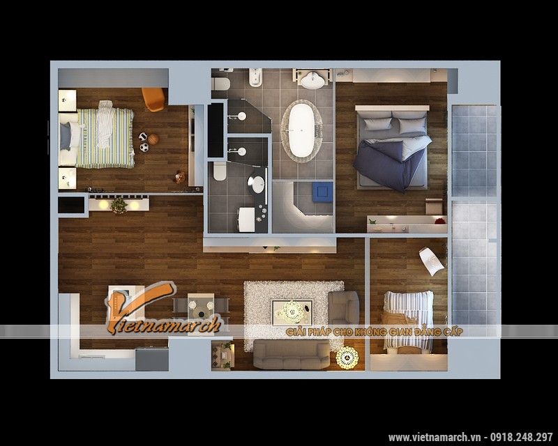 Thiết kế nội thất chung cư Times City căn hộ T2-1518 nhà chi Trang 03
